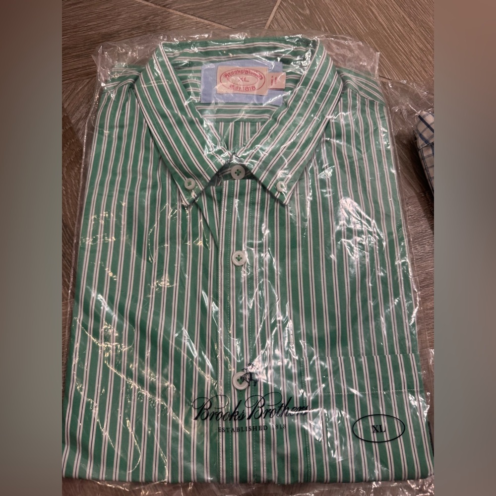 Brooks Brothers XL Green Stripe Button Down Long Sleeve NWT - Picture 2 of 3